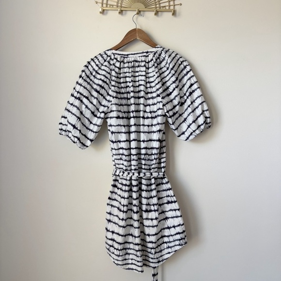 Diane Von Furstenberg Keoni Dress 4 Puff Sleeve Striped White Black - Picture 4 of 9